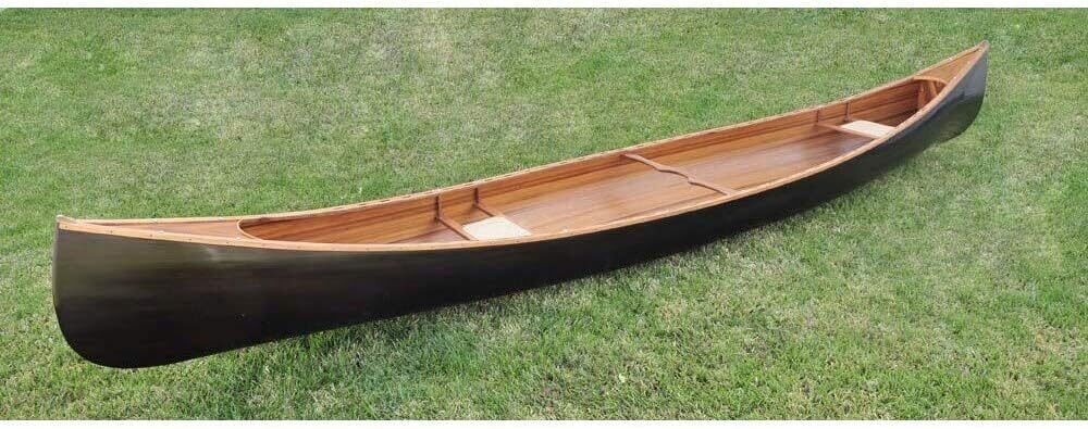 Old Modern Handicrafts 18′ Dark Stained Wooden Canoe