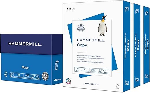 Hammermill 20 Lb Copy Paper, 3 Ream Pack