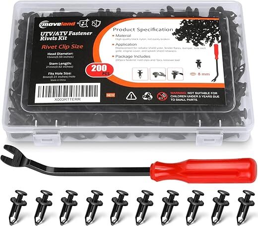 moveland 200PCS 8mm UTV ATV Fender Push Clips