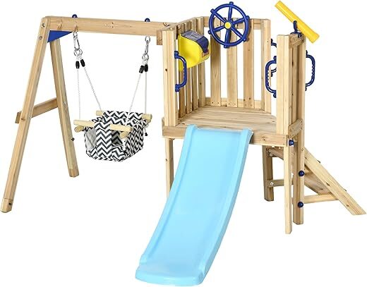 Outsunny 3 In 1 Wooden Swing Set, Ages 1.5-4