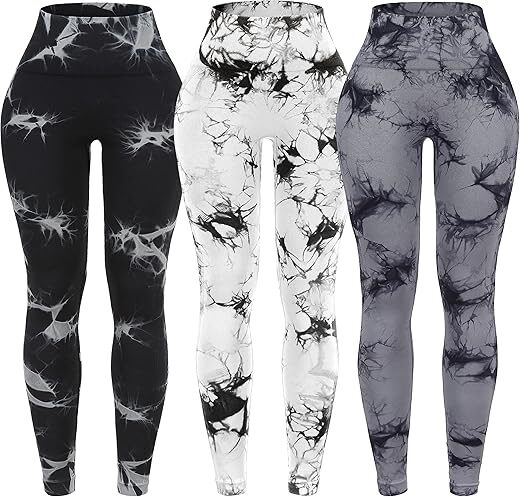 OVESPORT 3 Pack Tie Dye High Waisted Workout Leggings