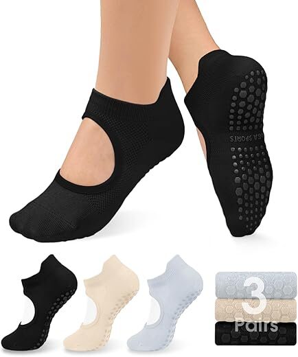 Purplepig 3 Pairs Non-Slip Grip Pilates Socks