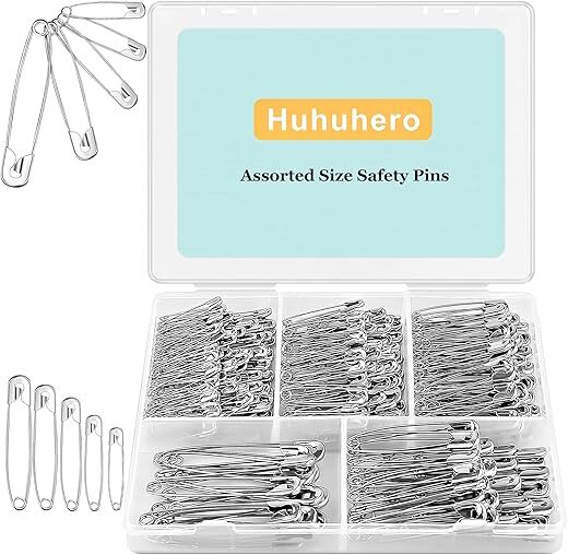 Huhuhero 340 Pack Assorted Safety Pins, 5 Sizes