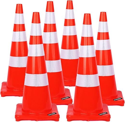 BATTIFE 36 Inch Traffic Safety Cones, 6 Pack