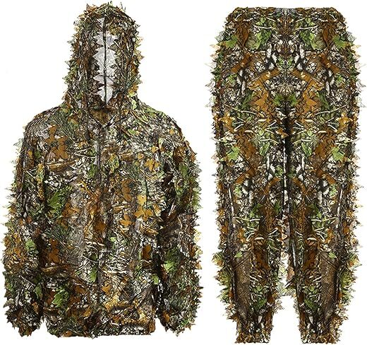 Amoper 3D Leafy Hooded Camouflage Hunting Suit
