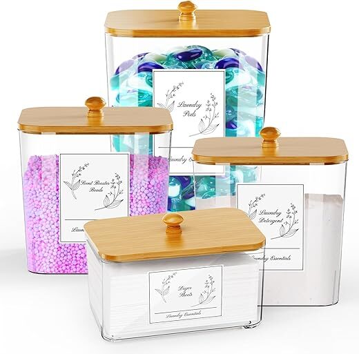 COAZEX 4 Pack Laundry Pods and Dryer Sheet Containers