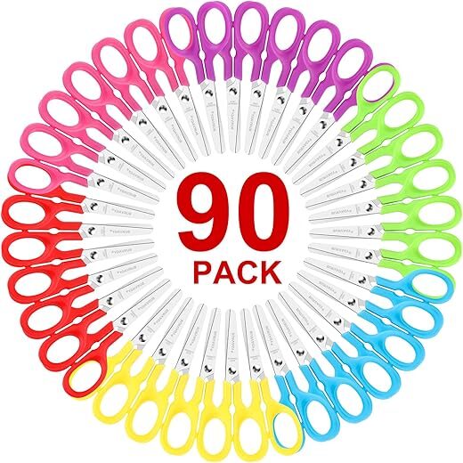 BURVAGY 5-Inch Blunt-Tip Kids Scissors, 90-Pack