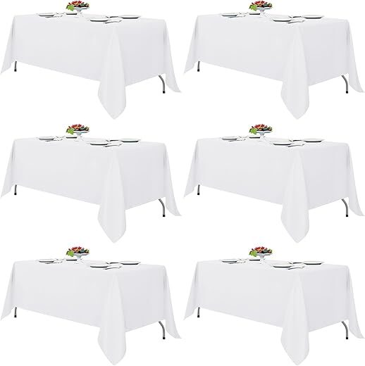 Fitable 6 Pack Reusable White Tablecloths, 70×120 Inches