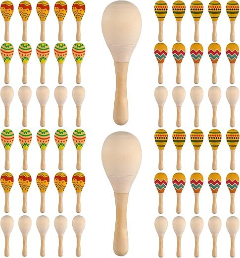 Jexine 60 Pcs DIY Mini Wooden Maracas