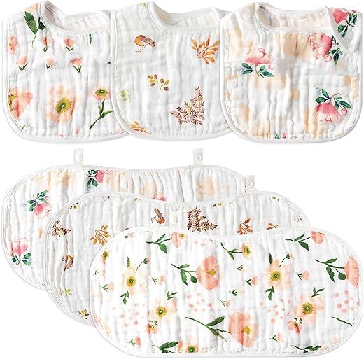 Zainpe 6Pcs Snap Cotton Muslin Baby Burp Cloths