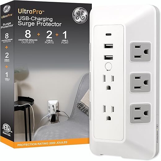 GE 8-Outlet Surge Protector, USB, 2000J – 73654