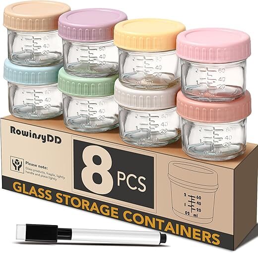 RowinsyDD 8 Pack Glass Baby Food Storage