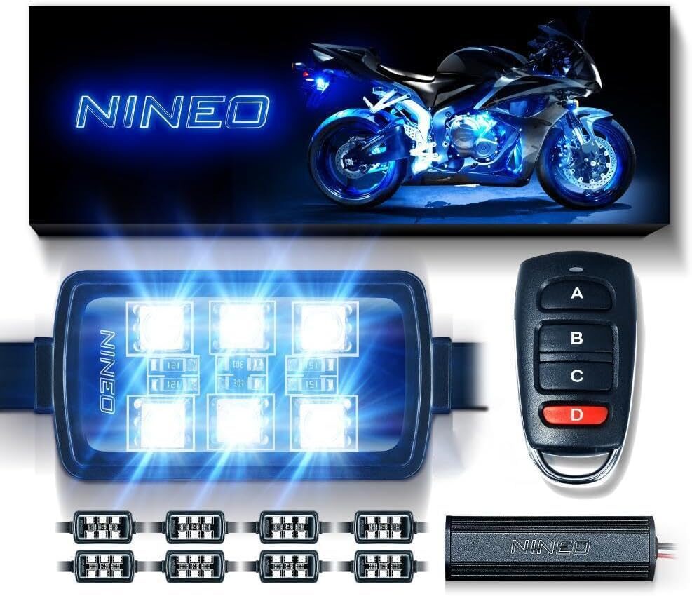 NINEO 8Pcs Motorcycle LED Underglow Light Kit