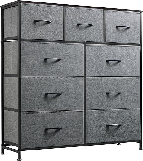 WLIVE 9-Drawer Fabric Storage Tower, Dark Grey