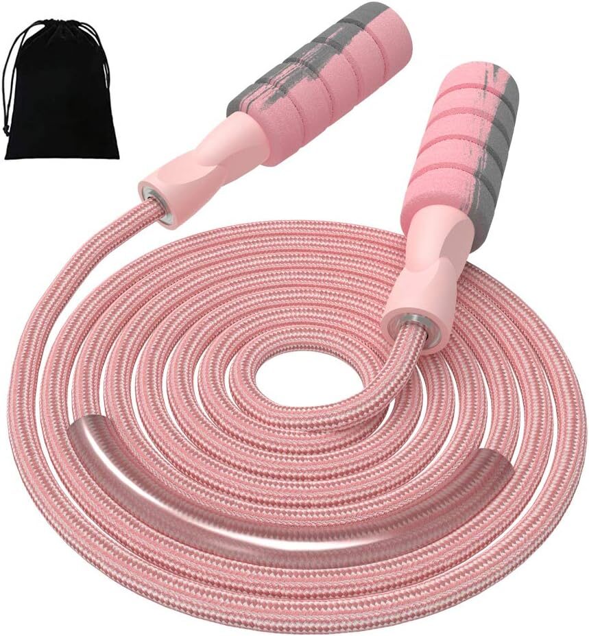 Fitmyfavo Adjustable Weighted Cotton Skipping Rope (Pink)
