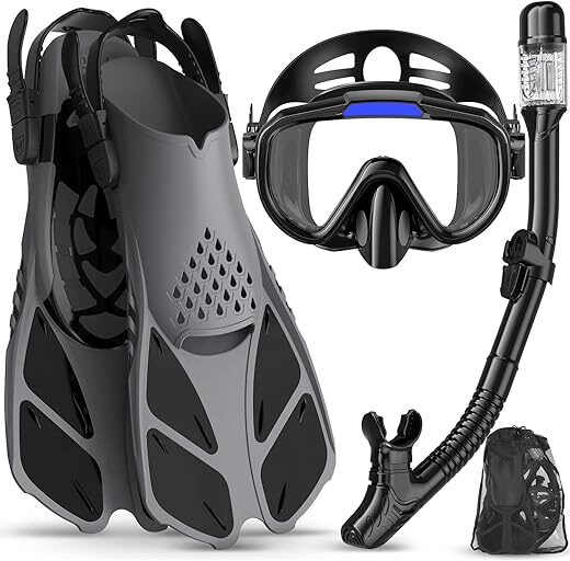 Ubekezele Adult Snorkel Set with Mask, Fins, Bag