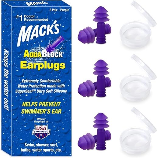 Mack’s AquaBlock Waterproof Reusable Earplugs, 3 Pair