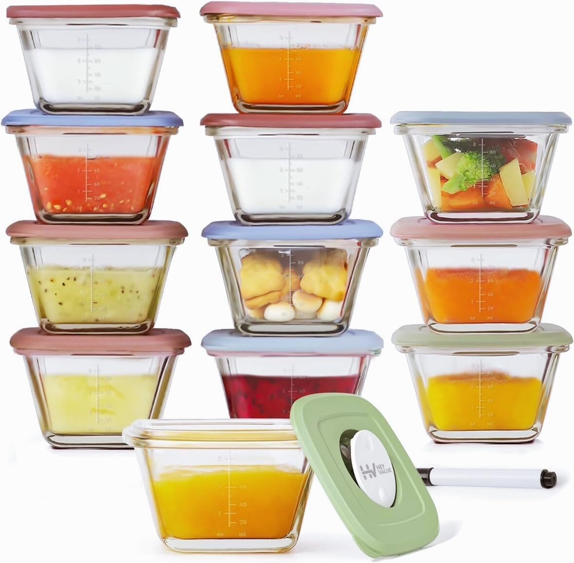 HEYVALUE Baby Food Containers, 12 Container Set