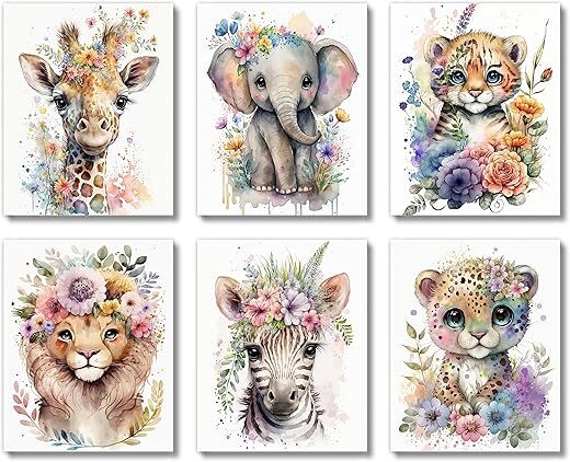 Brooke & Vine Baby Watercolor Safari Animals Nursery Decor