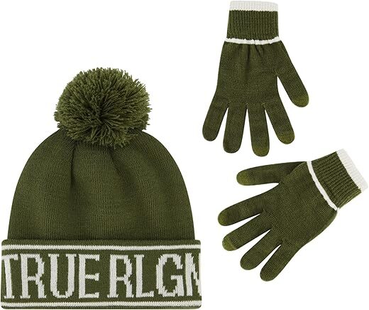 True Religion Beanie Hat and Touchscreen Glove Set