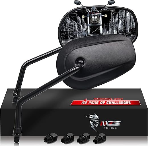 MZS Black Motorcycle Mirrors 10MM, Heavy Duty Aluminum