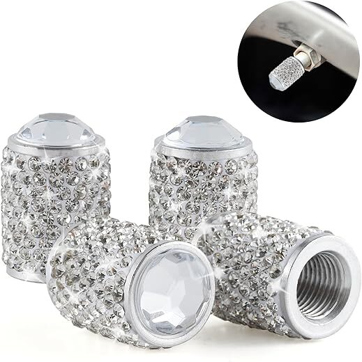 alpmosn Bling Crystal Tire Valve Caps, 4 PCS