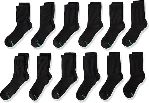 Hanes Boys’ Double Tough Crew Socks, 12-Pack