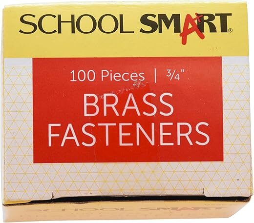 School Smart Brass Plated Fasteners, 3/4 inch, 100-Pack