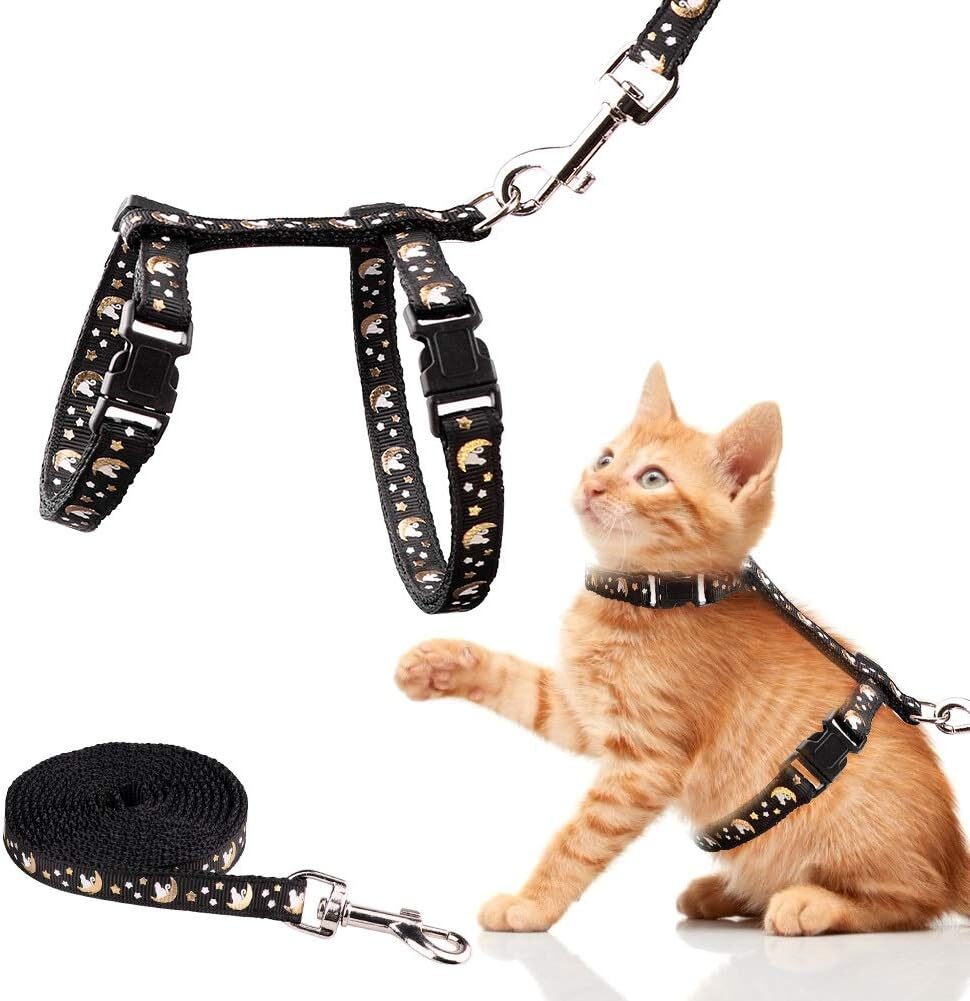Baeuppit Cat Harness Leash Set Glow Black