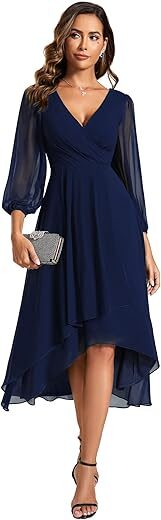 Ever-Pretty Chiffon V Neck Pleated A-Line Dress