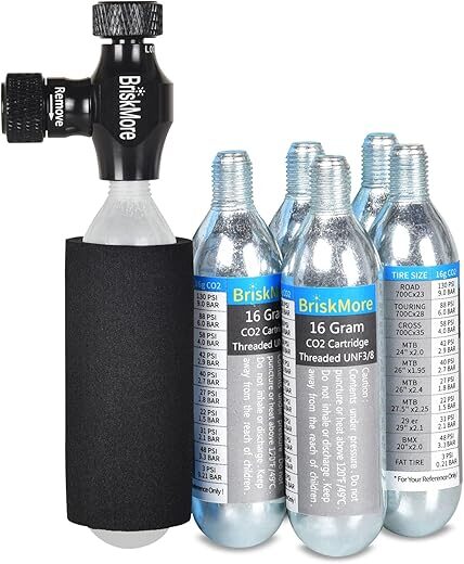 BriskMore CO2 Inflator Kits with Cartridges, Presta/Schrader Compatible