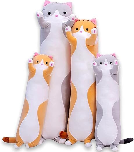 Oeonuas Cute Cat Plush Long Body Pillow, 19 Inches