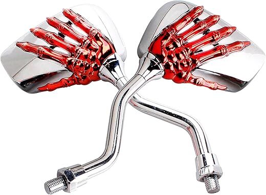 Heart Horse Distinctive Skull Skeleton Hand Rearview Mirror (Red)