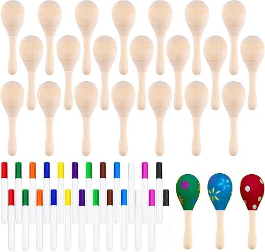 Morcheiong DIY Mini Wooden Maracas for Kids
