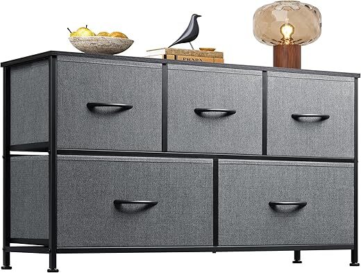 WLIVE Dresser With 5 Drawers, Dark Grey