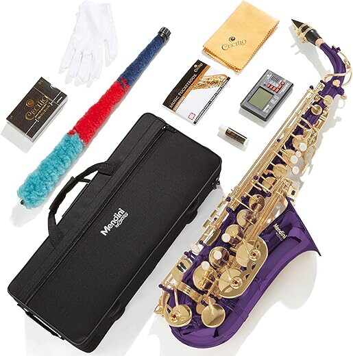 Mendini by Cecilio Eb Alto Saxophone – Case, Tuner, Mouthpiece