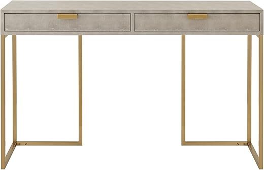 Nicole Miller New York Faux Shagreen Console Table, Gold Base