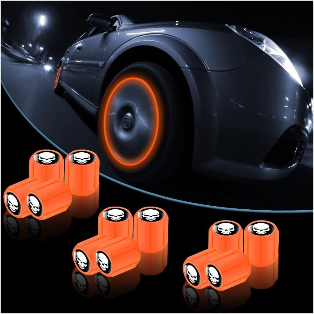 YALOK Fluorescent Skull Tire Valve Stem Caps