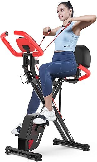 pooboo Folding Magnetic Exercise Bike with 8-Level Resistance