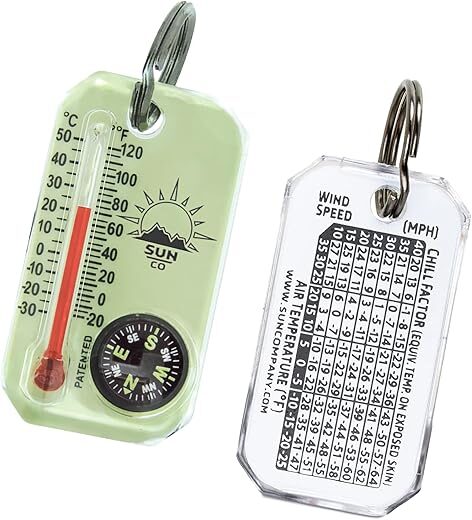 Sun Company Glow-in-Dark Zipper Pull Compass & Thermometer