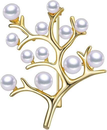 TIMELESS. PEARL Golden Tree Of Life Brooch