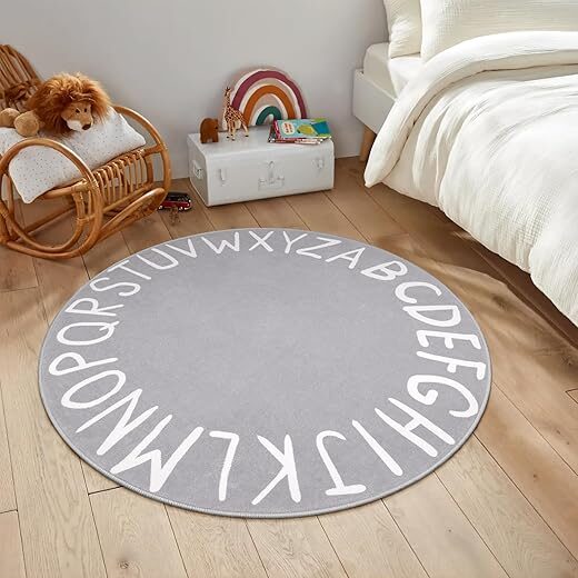 LIVEBOX Grey ABC Kids Rug, Non-Slip Washable, 40