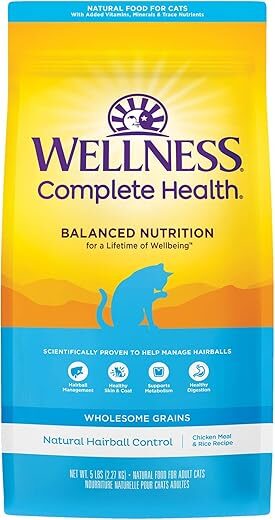 Wellness Hairball Control Chicken & Rice Dry Cat Food, 5 Pound Bag