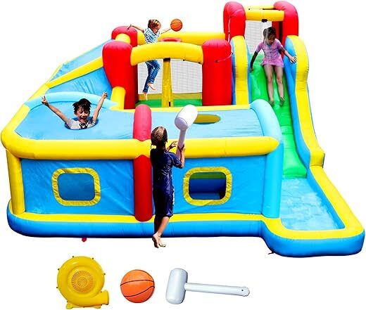 WELLFUNTIME Inflatable Water Slide Park with Blower