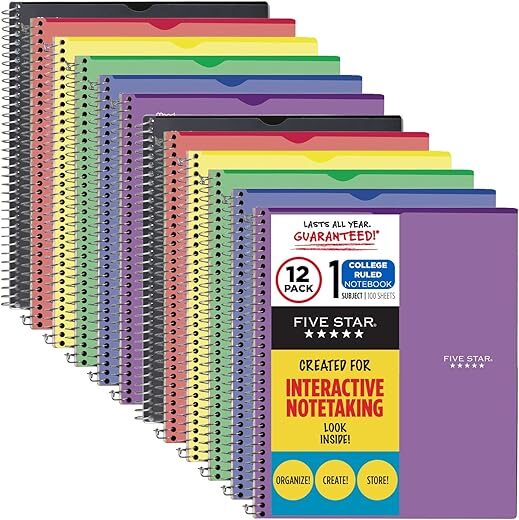 Five Star Interactive College-Ruled Notebooks, 12 Pack