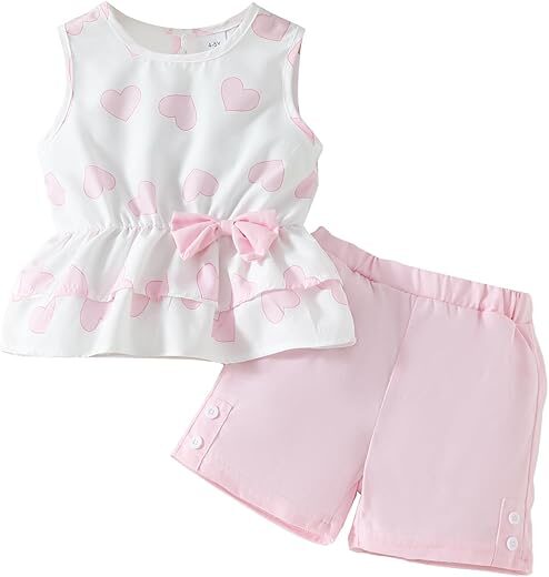 GOLLUNER Kids Heart Print Sleeveless Summer Outfit