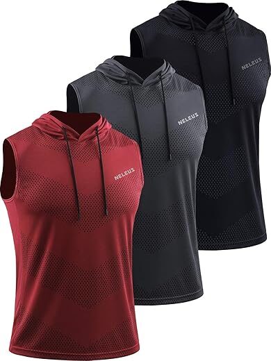 NELEUS Men’s Workout Hoodie Tank Tops 3-Pack