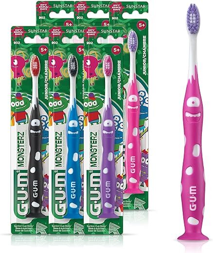 GUM Monsterz Jr Kids’ Toothbrush With Suction Cup, 1ct (6pk)