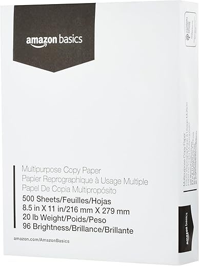 Amazon Basics Multipurpose Copy Paper, 8.5×11, 500 Sheets