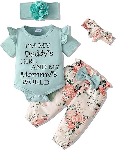 SUNNY PIGGY Newborn Baby Girl Floral Romper Set